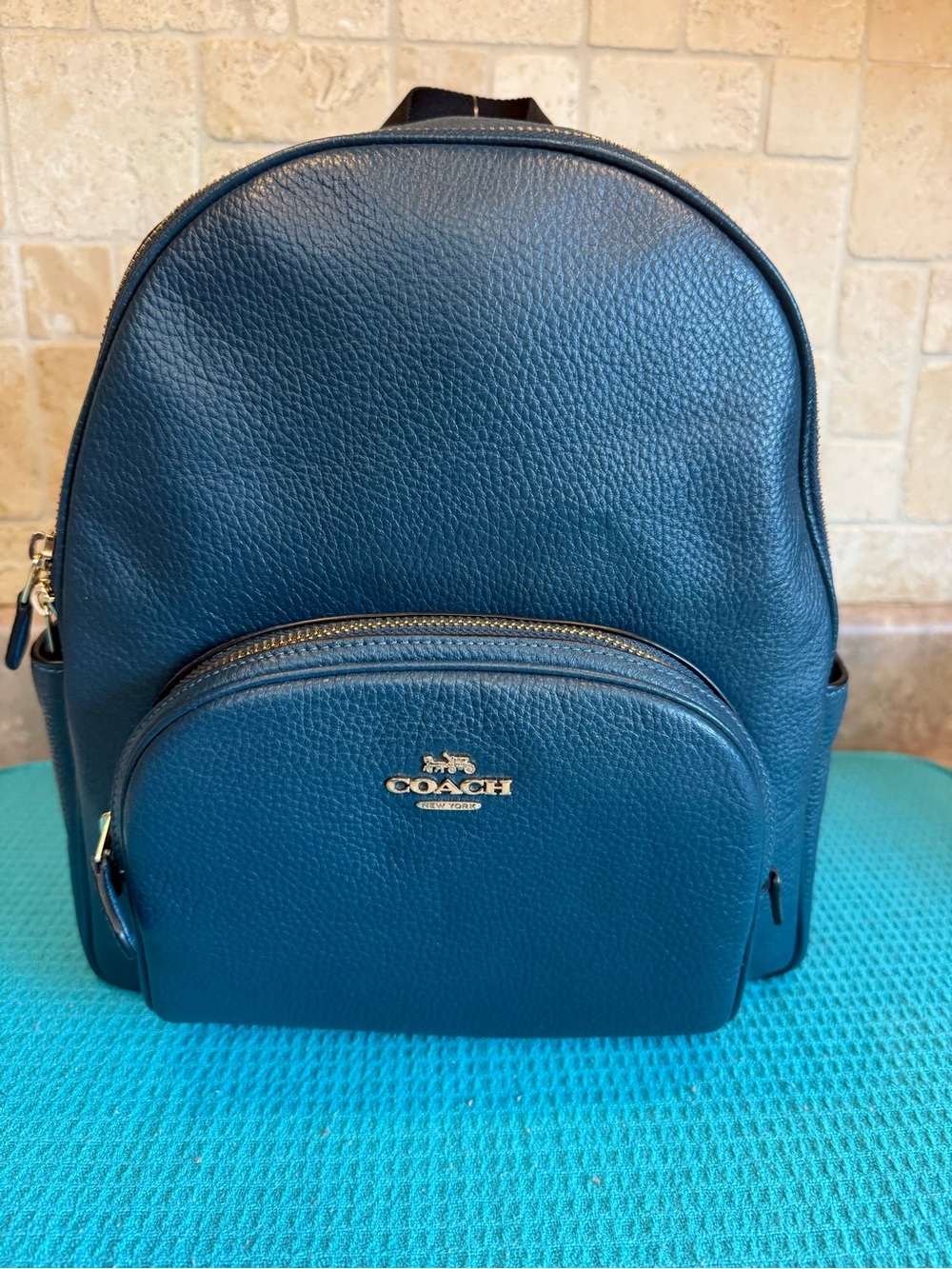 Coach Teal Pebbled Leather Mini Backpack with Gold Hardware